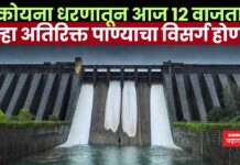 कोयना धरणातून आज 12 वाजता पुन्हा होणार अतिरिक्त पाण्याचा विसर्ग; नदीकाठच्या गावांना सतर्कतेचा इशारा